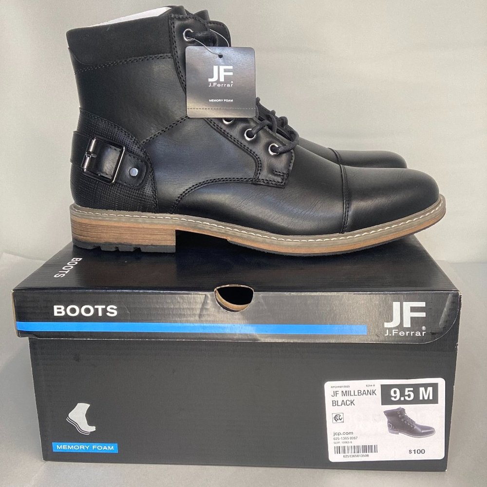JF j.ferrar Millbank Men's Black Leather Lace Up Boot Size 9.5 NWT